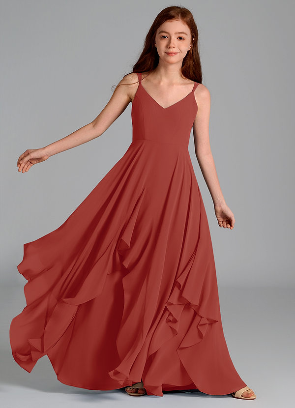 Azazie Karan Junior Abito A-Line in Chiffon Terracotta image1