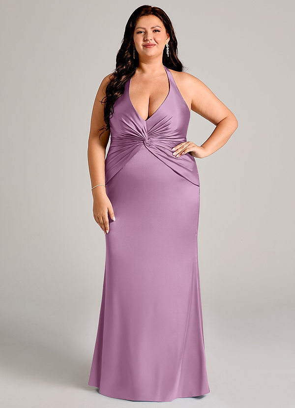 Azazie Valerie Abiti da Damigella Abito Sirena in Raso Elasticizzato Plissettato Glicine image1