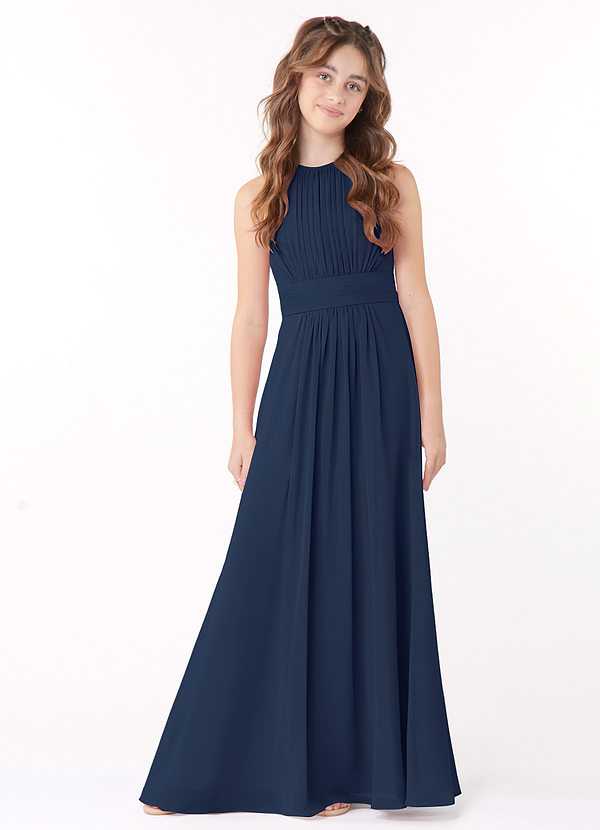 Azazie Bonnie Junior Dark Navy A-Line Pleated Chiffon Dress image1