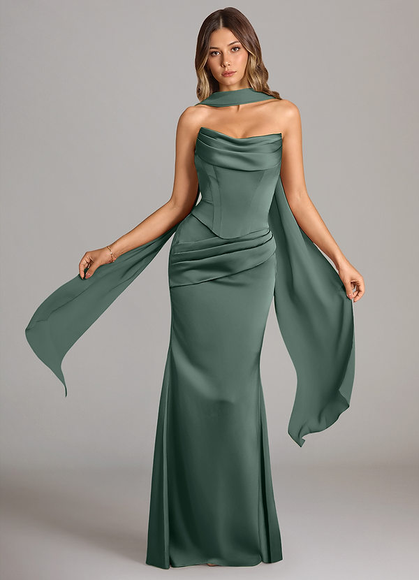 Azazie Sorrel Bridesmaid Dresses Sea Moss Mermaid Strapless Stretch Satin Convertible Dress image1
