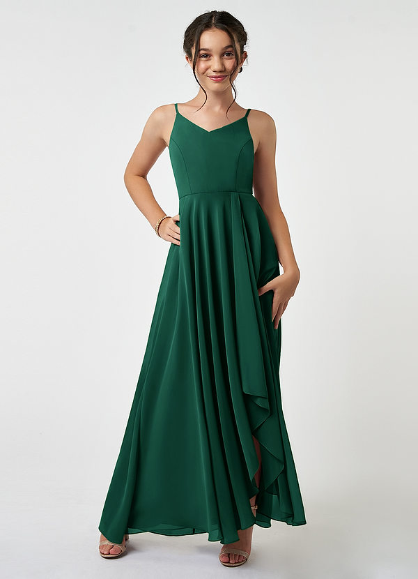 Azazie Collette Junior A-Linie Gestreift Chiffon Kleid Smaragd image1