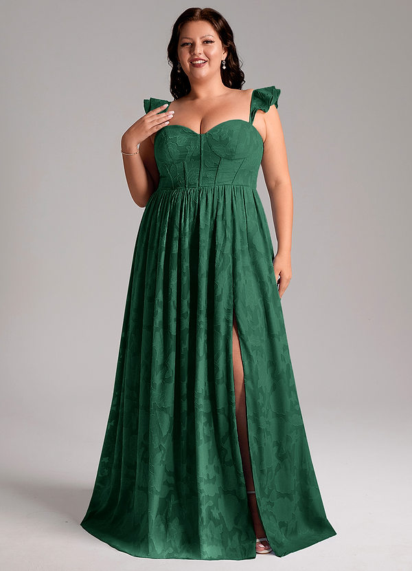 Azazie Denisse Robes Demoiselle d'honneur Robe Trapèze en Blumen-Burnout Rayé Vert Foncé image1