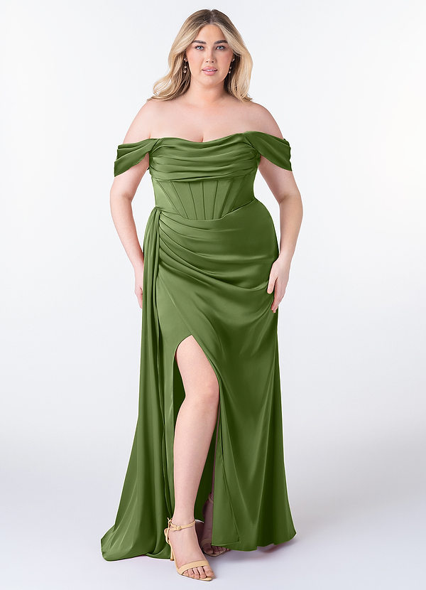 Azazie Amyra Bridesmaid Dresses Juniper Sheath Off the Shoulder Stretch Satin Convertible Dress image1
