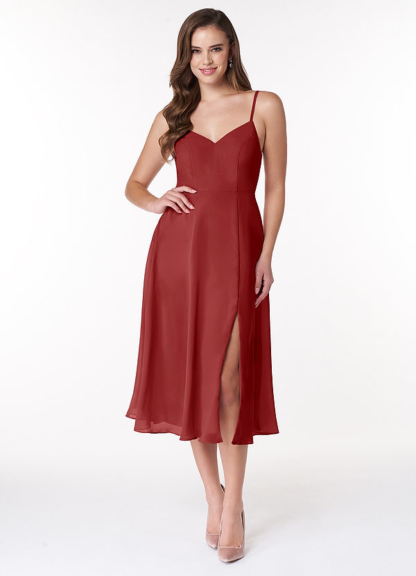 Azazie Clarissa Bridesmaid Dresses Rust A-Line V-Neck Chiffon Dress image1