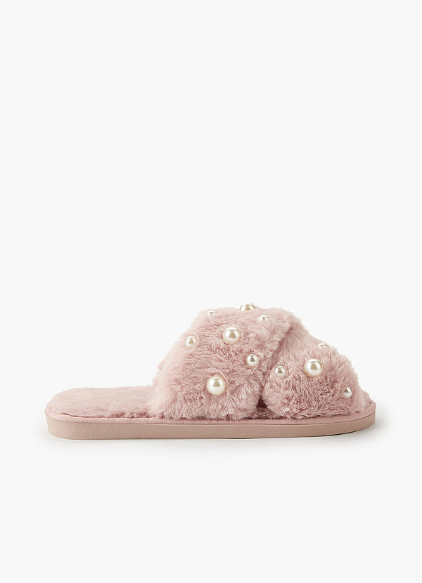Pearl Fuzzy Slippers front