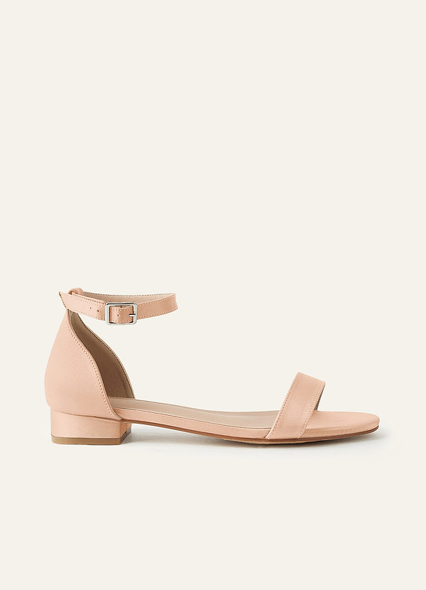 front Matching Color Matte Satin Single Strap Ankle Buckle Block Flat Sandals