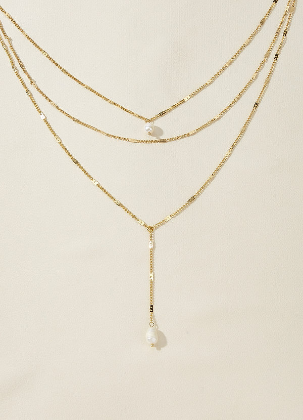 front Layered Chain and Pearl Lariat Necklace