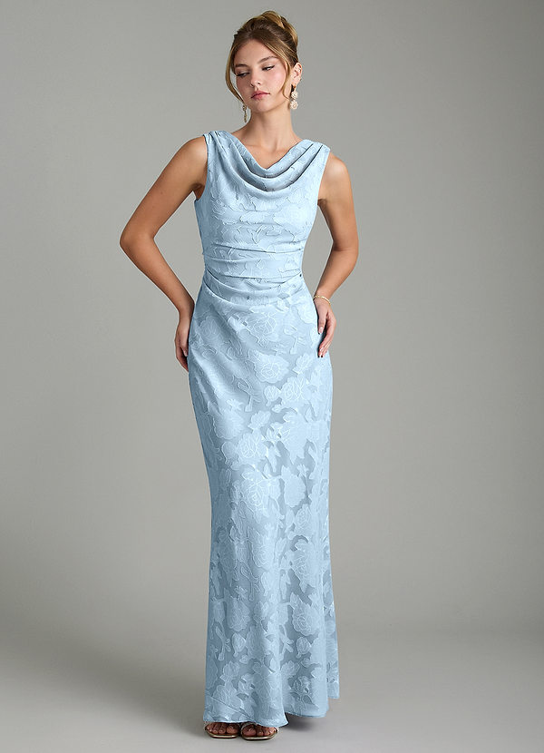 Azazie Kieryn Bridesmaid Dresses Sky Blue Mermaid Pleated Floral Burnout Dress image1