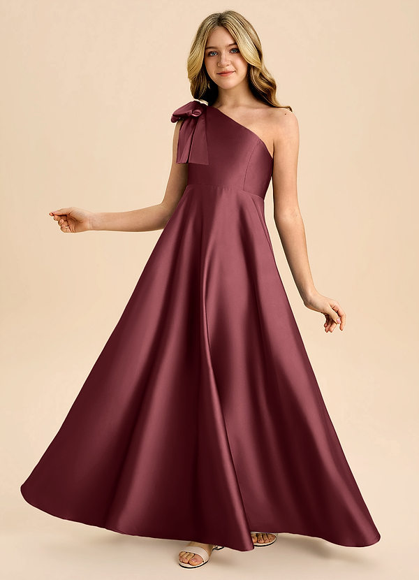 Azazie Penguin Junior Abito A-Line in Raso Elasticizzato Fiocco Merlot image1