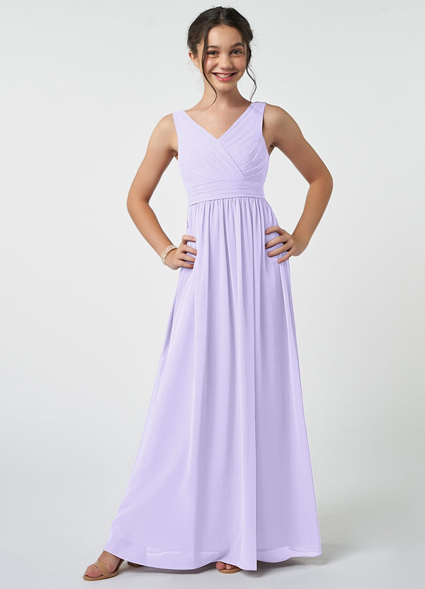 Azazie Kora A-Line Pleated Chiffon Floor-Length Junior Bridesmaid Dress image1