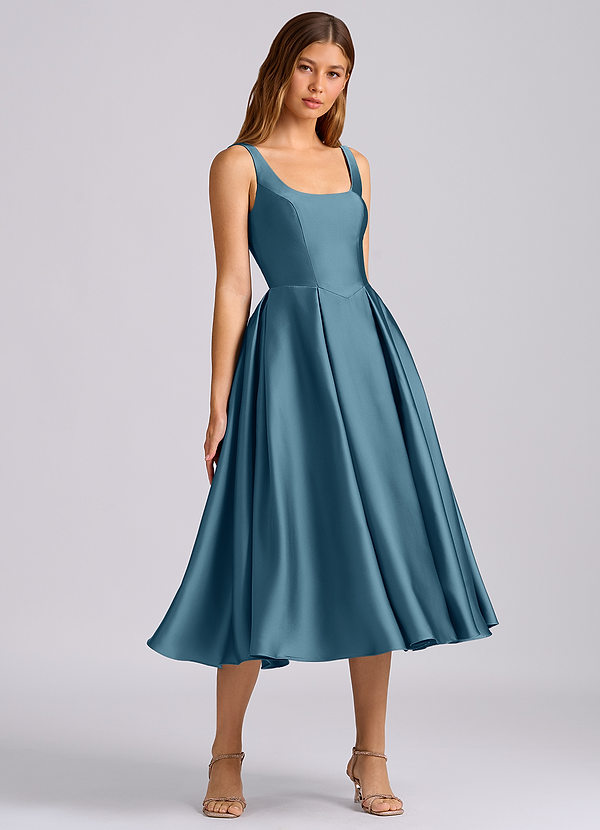 Azazie Amalie Bridesmaid Dresses Bermuda A-Line Pleated Stretch Satin Dress image1