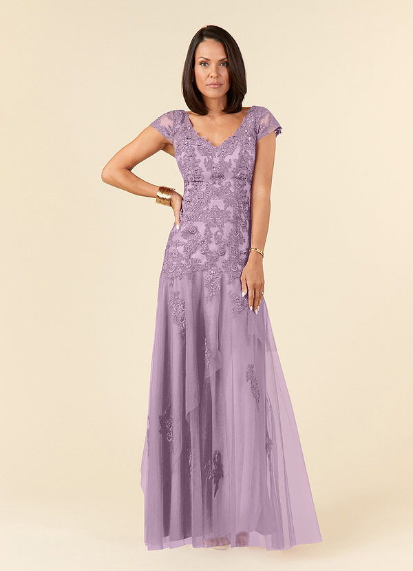 Azazie Romy Mother of the Brides Dresses Wisteria Mermaid V-Neck Sequins Tulle Dress image1