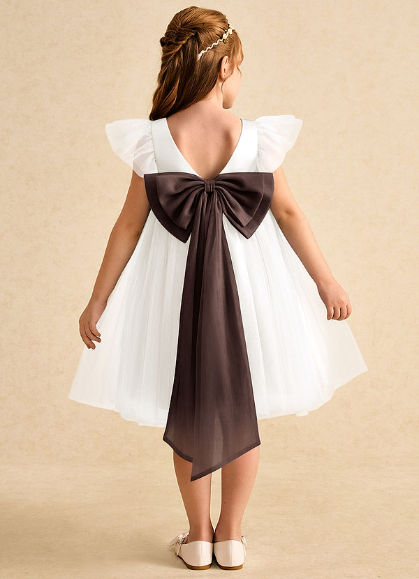 Azazie Munchkin Flower Girl Dresses Ivory Ganache A-Line Bow Tulle Dress image1