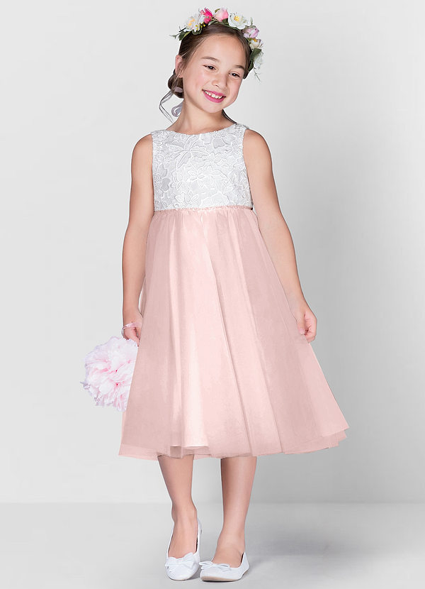 Azazie Udara Flower Girl Dresses Blushing Pink Ball-Gown Lace Tulle Dress image1