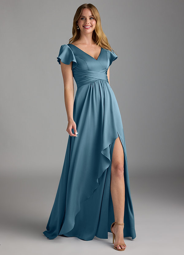 Azazie Omari Bruidsmeisjes Jurken Jurk van Stretch Satijn met A-Lijn Bermuda image1