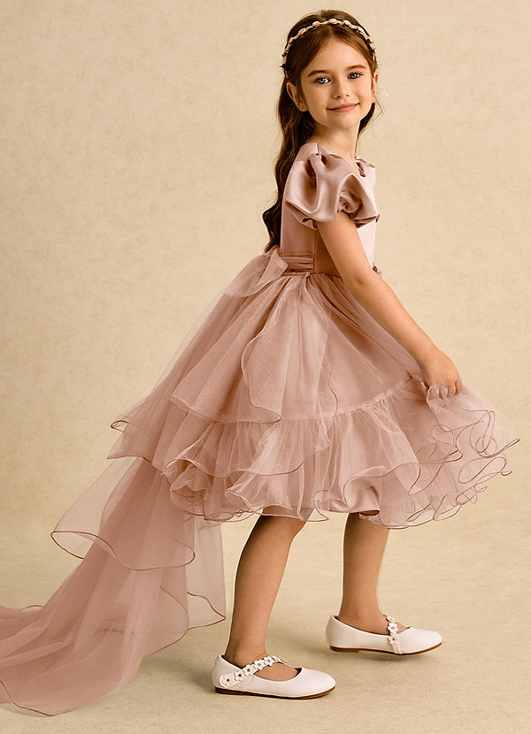 Azazie Cocoa Vestidos de Niña de Flores Vestido de Champán Rosado de Tul de Princesa con Plisado image1