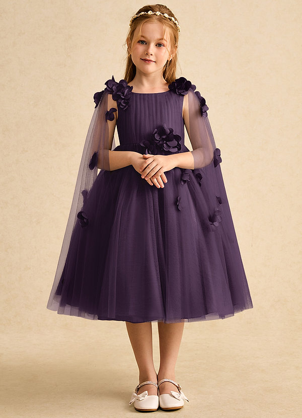Azazie Staria Flower Girl Dresses Plum Ball-Gown Ruched Tulle Dress image1