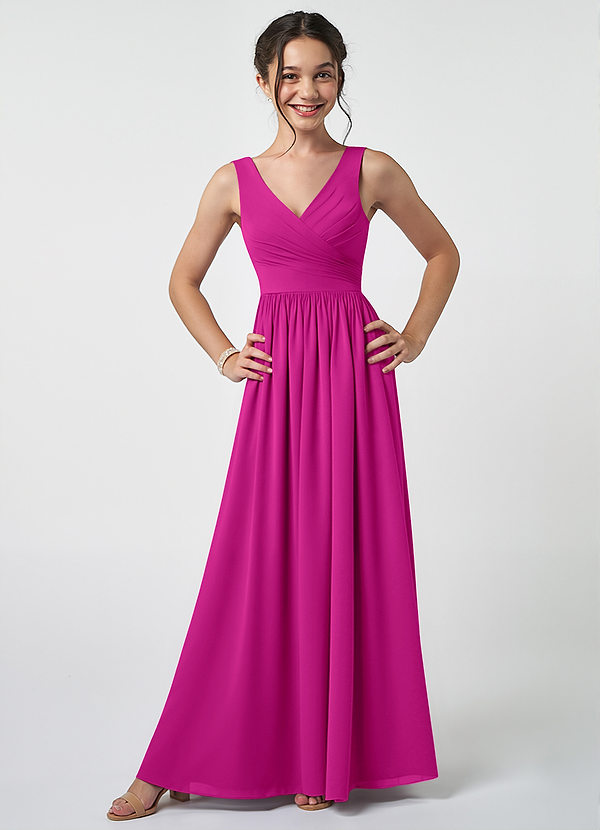 Azazie Keyla Junior Abito A-Line in Chiffon Plissettato Fucsia image1