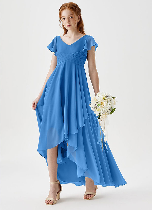 Azazie Caria Junior Blue Jay A-Line Pleated Chiffon Dress image1