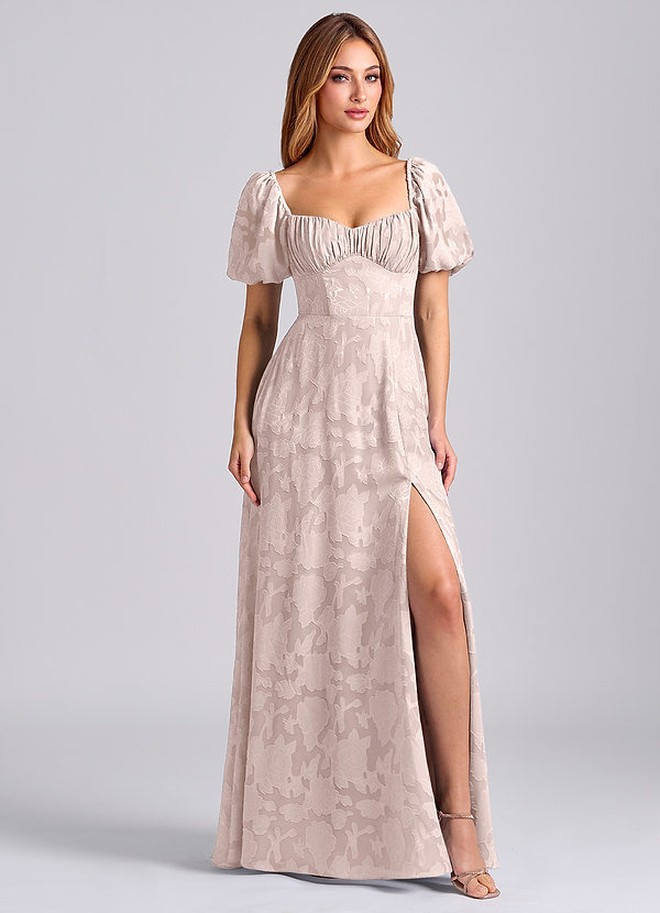 Azazie Mirian Robes Demoiselle d'honneur Robe Trapèze en Blumen-Burnout Encolure en Forme de Cœur Rose Pâle image1