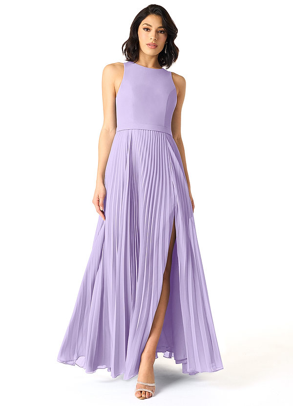 Azazie Lindie Bridesmaid Dresses Lilac A-Line Scoop Pleated Chiffon Dress image1