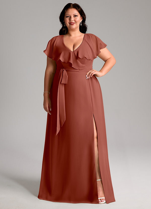 Azazie Lainey Bridesmaid Dresses Auburn A-Line with Pockets Chiffon Dress image1