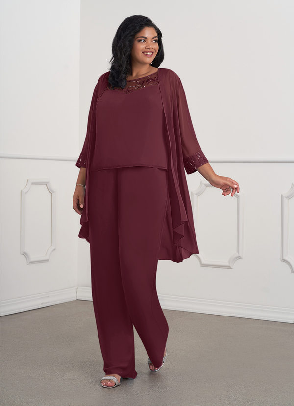 Azazie Maura Mother of the Brides Dresses Cabernet Jumpsuit/Pantsuit Sequins Chiffon Dress image1