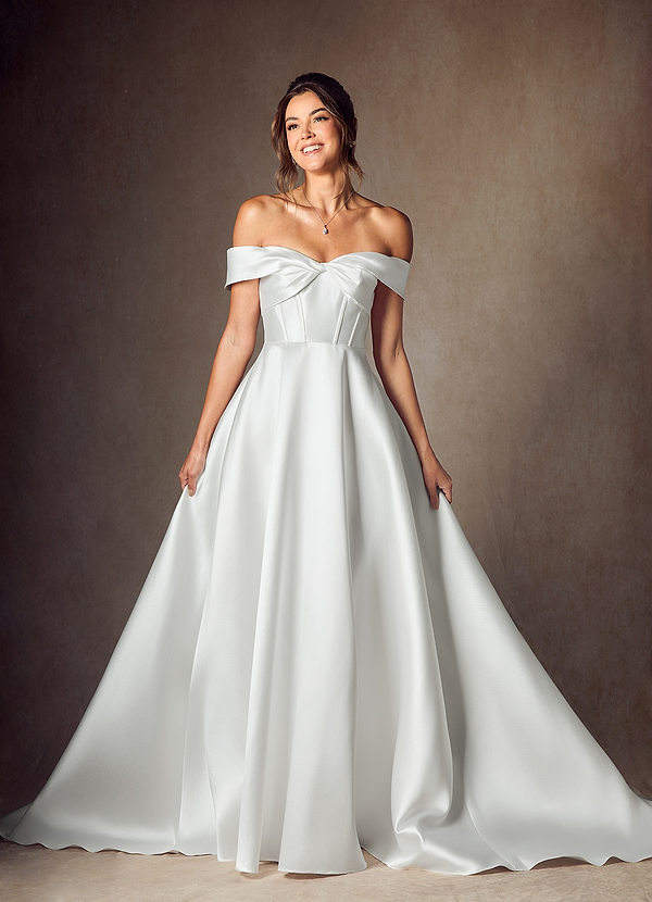 Azazie Kaylynn Wedding Dresses Diamond White A-Line Sweetheart Neckline Mikado Dress image1