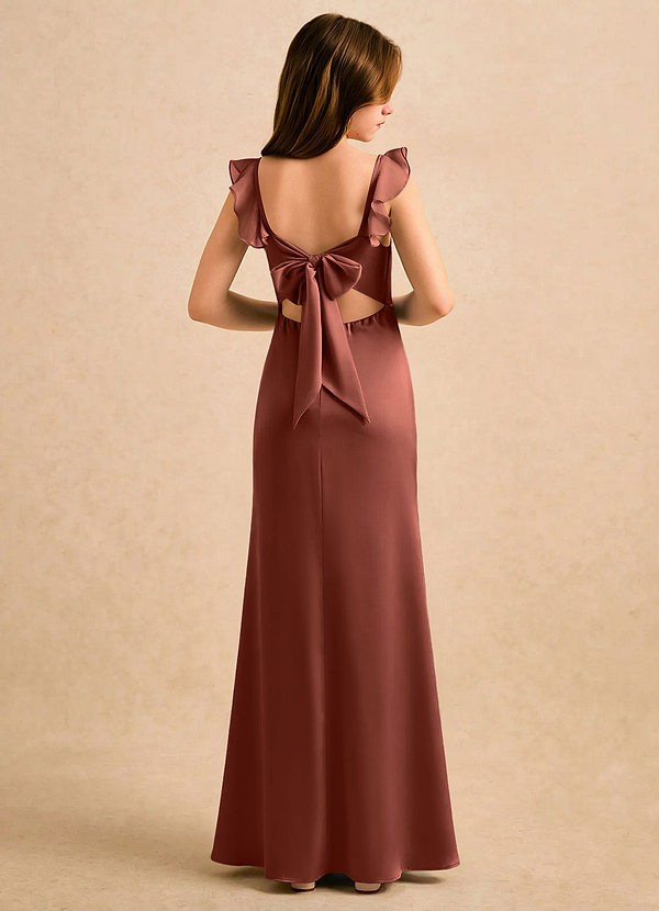 Azazie Novalie Girls Formal Flower Girl Dresses Auburn Mermaid Bow Stretch Satin Dress image1