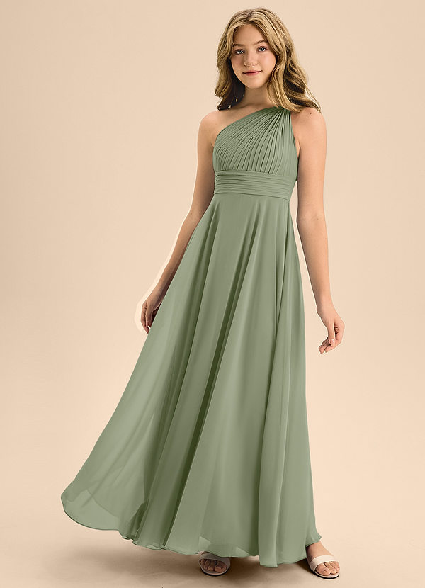 Azazie Charlize Junior Pistachio A-Line Pleated Chiffon Dress image1
