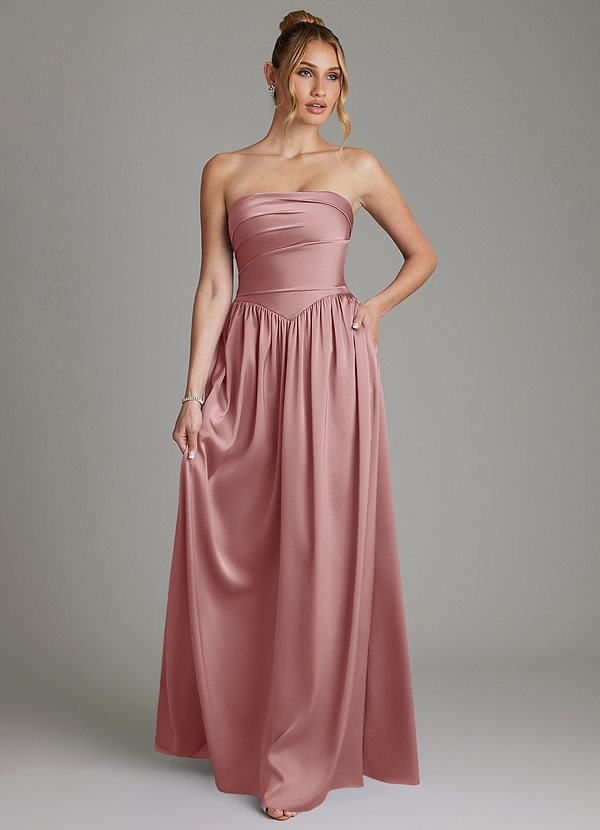 Azazie Zena Bridesmaid Dresses Dusty Rose A-Line Strapless Stretch Satin Dress image1
