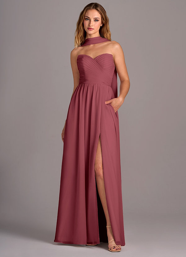 Azazie Joni Bridesmaid Dresses Merlot A-Line Strapless Chiffon Convertible Dress image1