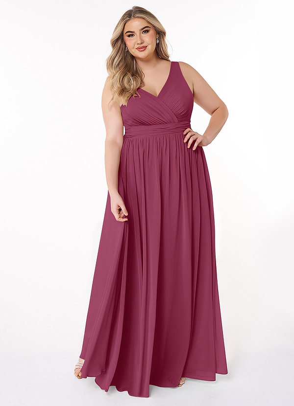 Azazie Kora Bridesmaid Dresses Mulberry A-Line Pleated Chiffon Dress image1