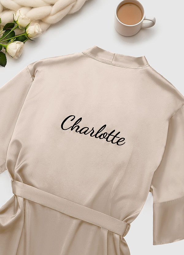 front Champagner Personalisierter, bestickter Rüschen-Satin-Bademantel