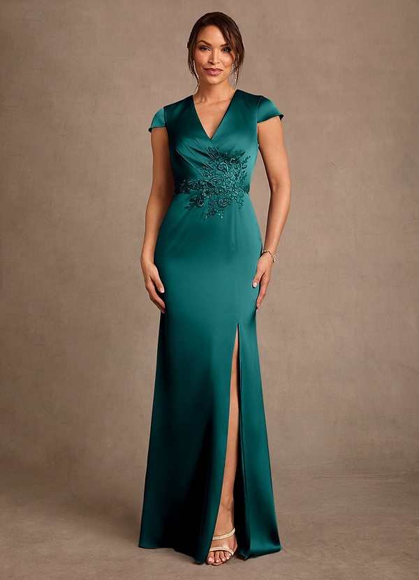 Azazie Rilda Suknie dla Matki Panny Młodej Osłona Koronka Satyna elastyczna Długość podłogi Sukienka image1