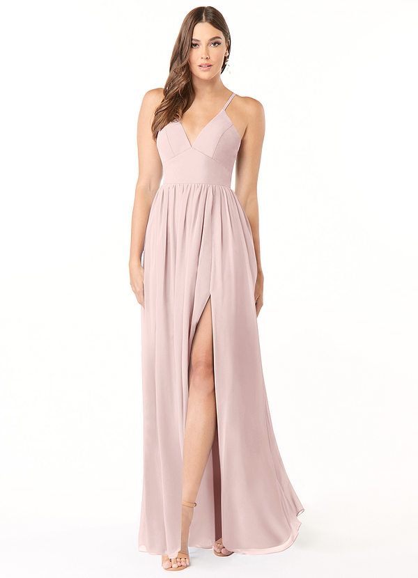 Azazie Aaida Bridesmaid Dresses Blushing Pink A-Line Corset Chiffon Dress image1