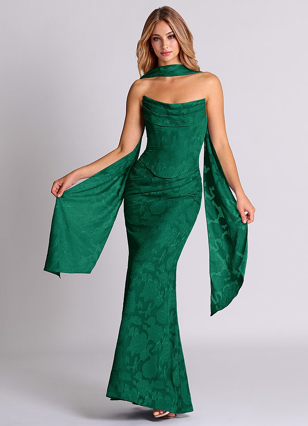 Azazie Sorrel Vestidos Dama de Honor Vestido de Esmeralda de Devorado Floral de Corte Sirena Convertible con Corsé image1