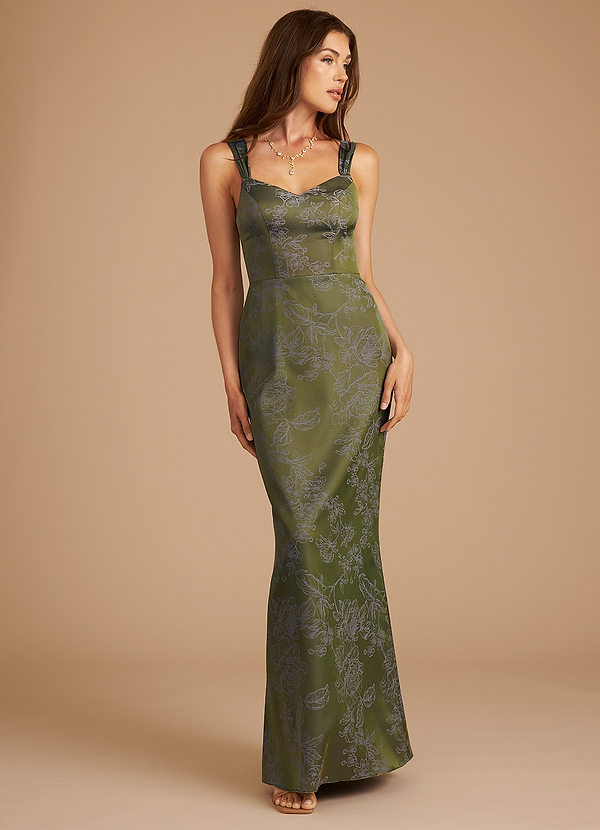 Azazie Denice Bridesmaid Dresses Olive Blossom Sheath Pleated Blossom Dress image1