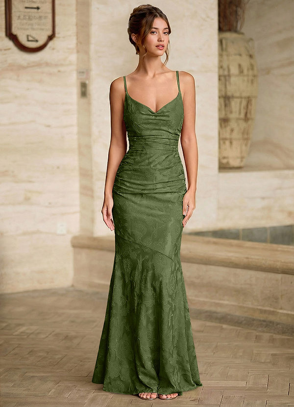 Leahenmo Olive Textured Floral Jacquard Prom Dress image1