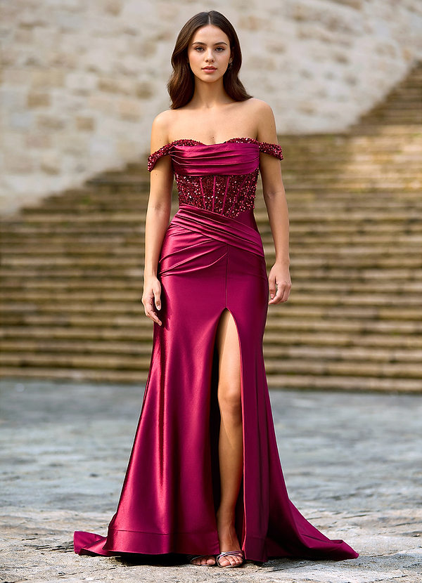 Coraline Ankara Red Lace Sheath-to-Flare Prom Dress image1