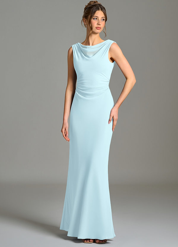 Azazie Kieryn Bridesmaid Dresses Cloud Blue Mermaid Pleated Chiffon Dress image1