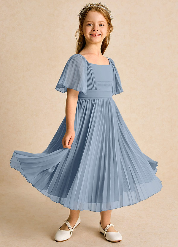 Azazie Gisele Abiti da Ragazza di Fiori Abito A-Line in Chiffon Plissettato Blu Polveroso image1