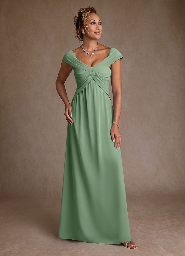 Azazie Myrtle Abiti da Mamma Sposa Abito A-Line in Chiffon Plissettato Matcha image1