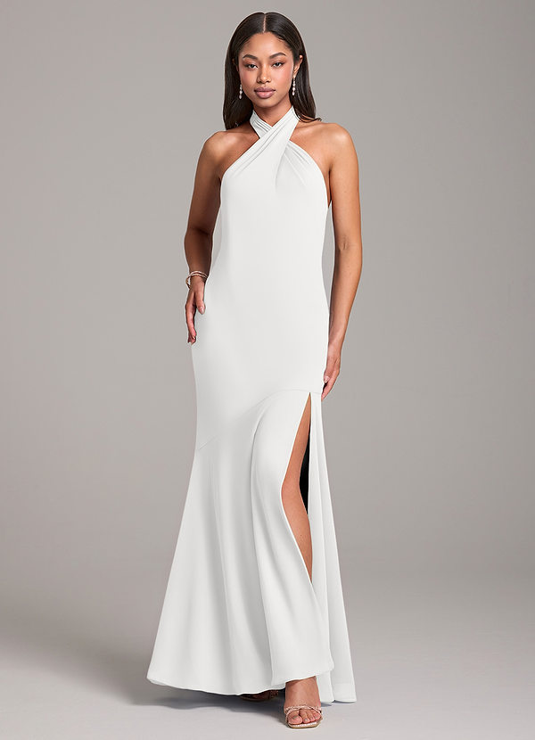 Azazie Lorena Vestidos Dama de Honor Vestido de Blanco de Gasa de Corte Sirena con Plisado image1