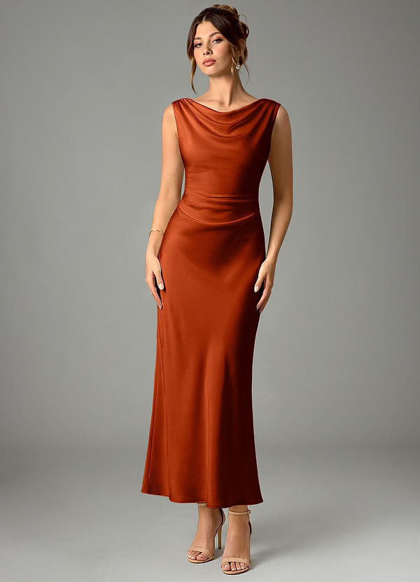 Azazie Kieryn Robes Demoiselle d'honneur Robe Sirène en Satin extensible Plissée Paprika image1