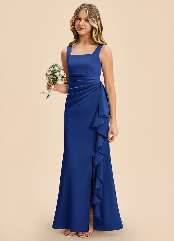 Azazie Adrienne Junior Royal Blue Sheath Pleated Stretch Satin Dress image1