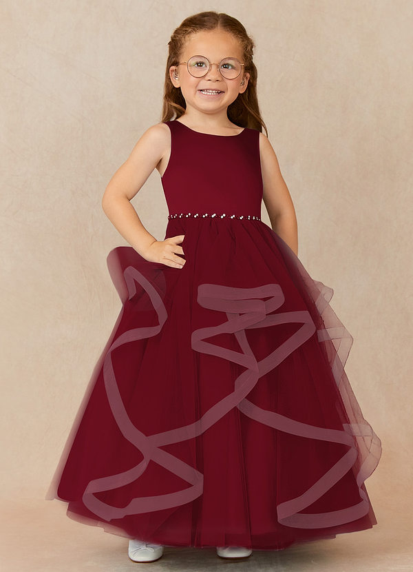 Azazie Sofia Flower Girl Dresses Burgundy A-Line Beaded Tulle Dress image1