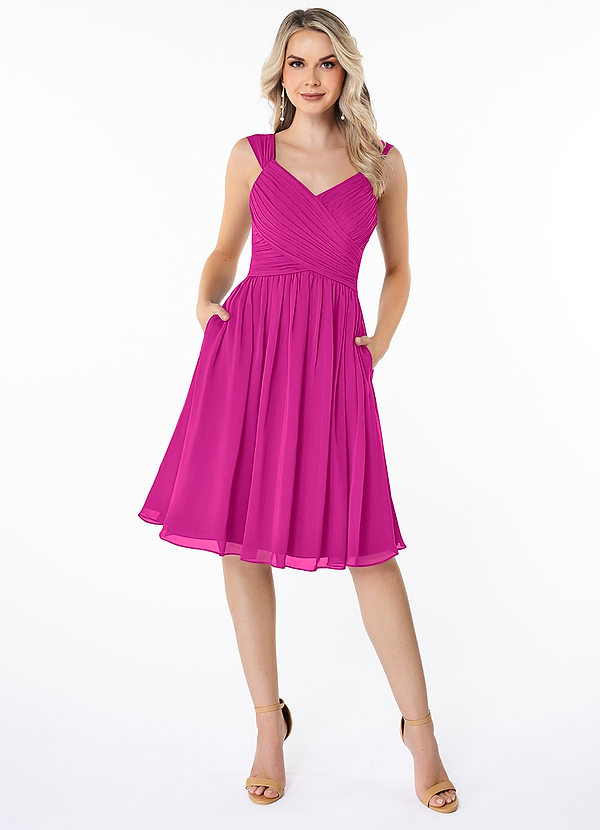 Azazie Angie Brautjungfernkleider A-Linie Korsett Chiffon Kleid Fuchsia image1