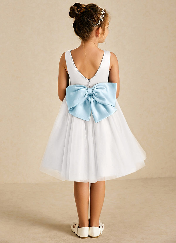 Azazie Seline Flower Girl Dresses Ivory Sky Blue A-Line Bow Tulle Dress image1