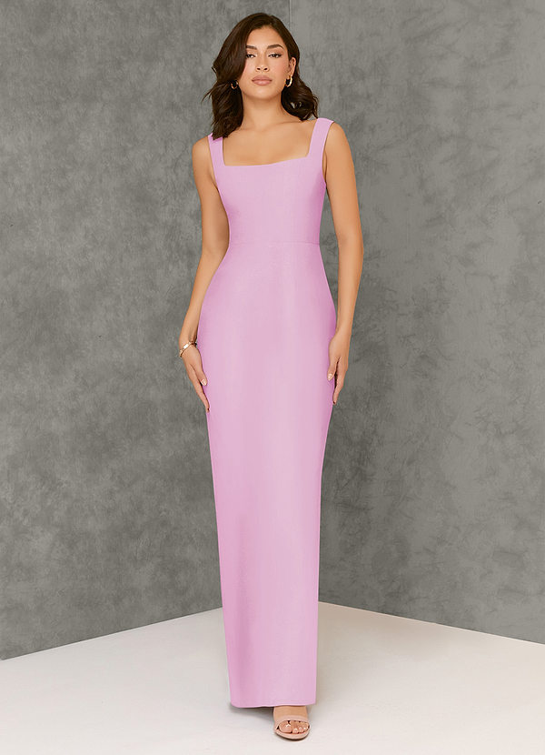 Azazie Flori Bridesmaid Dresses Candy Pink Sheath Square Neckline Chiffon Dress image1